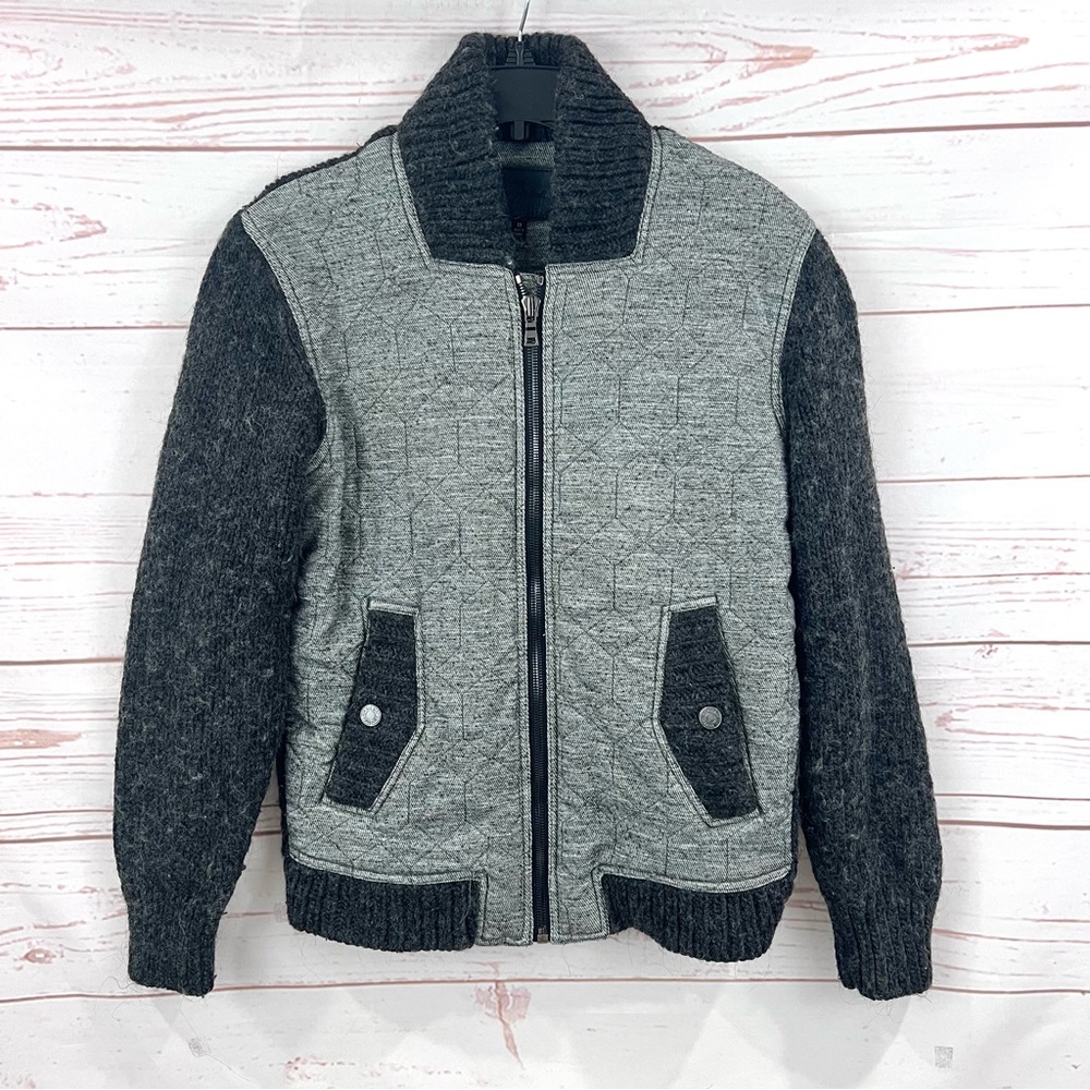 7 For All Mankind Cotton Wool Blend Quilted Tech Sweater Moto Bomber Jacket Y2K